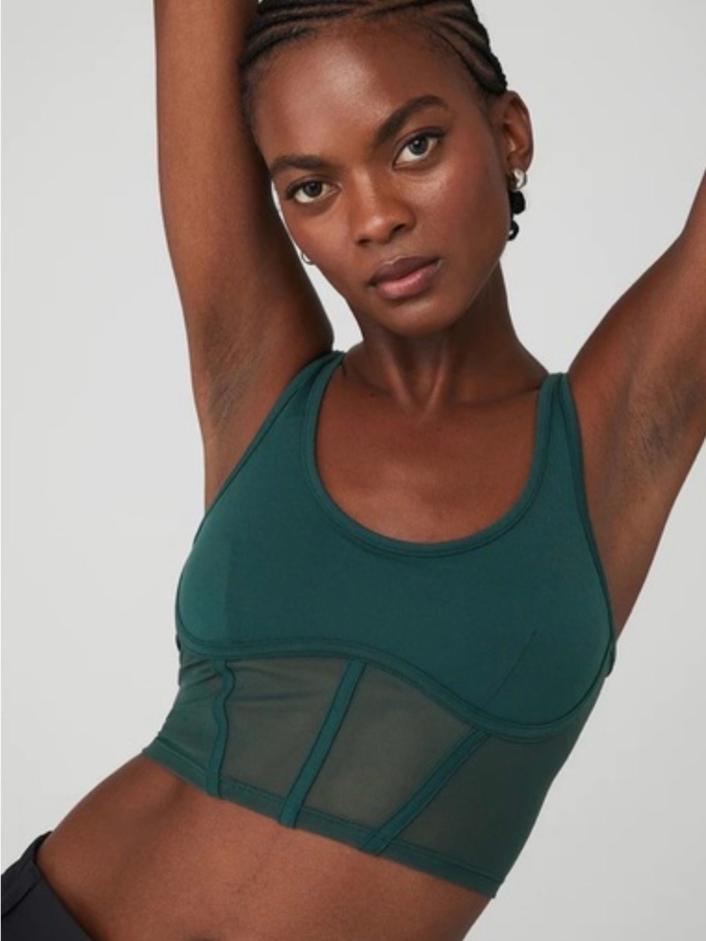 ALO Yoga Deep Teal Mesh-Panel Sports Bra